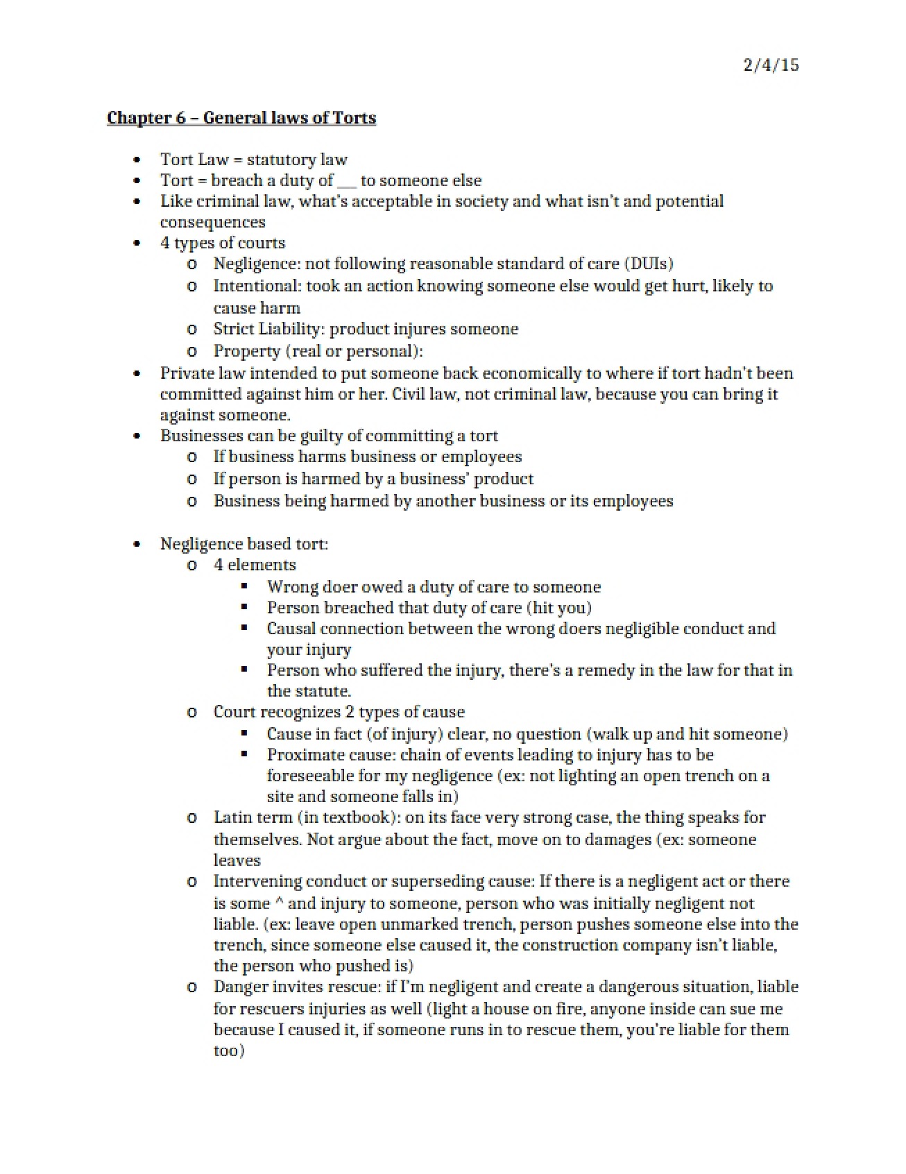 General Laws of Torts - Chapter Six