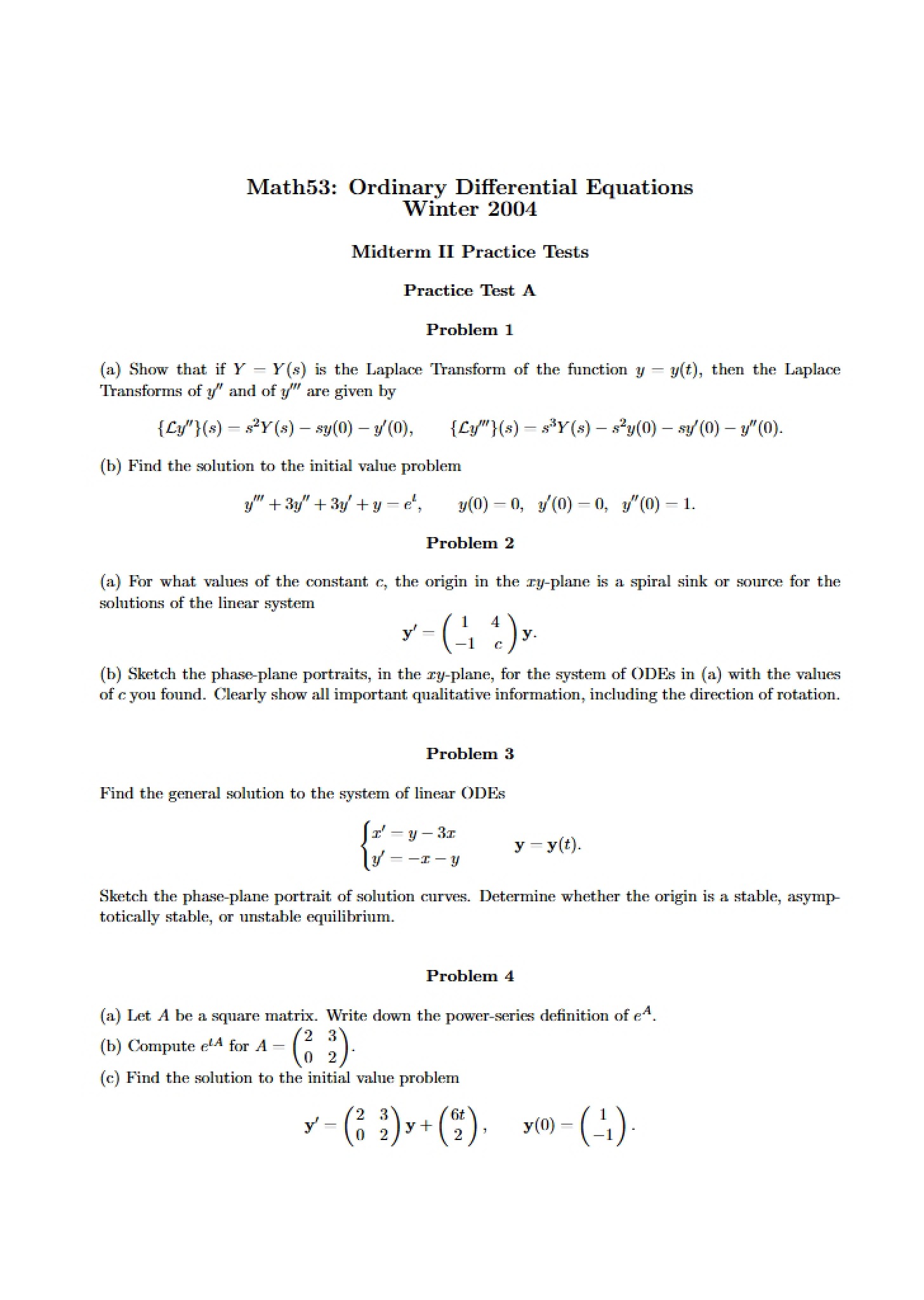 Problem 1 from Practice Test A