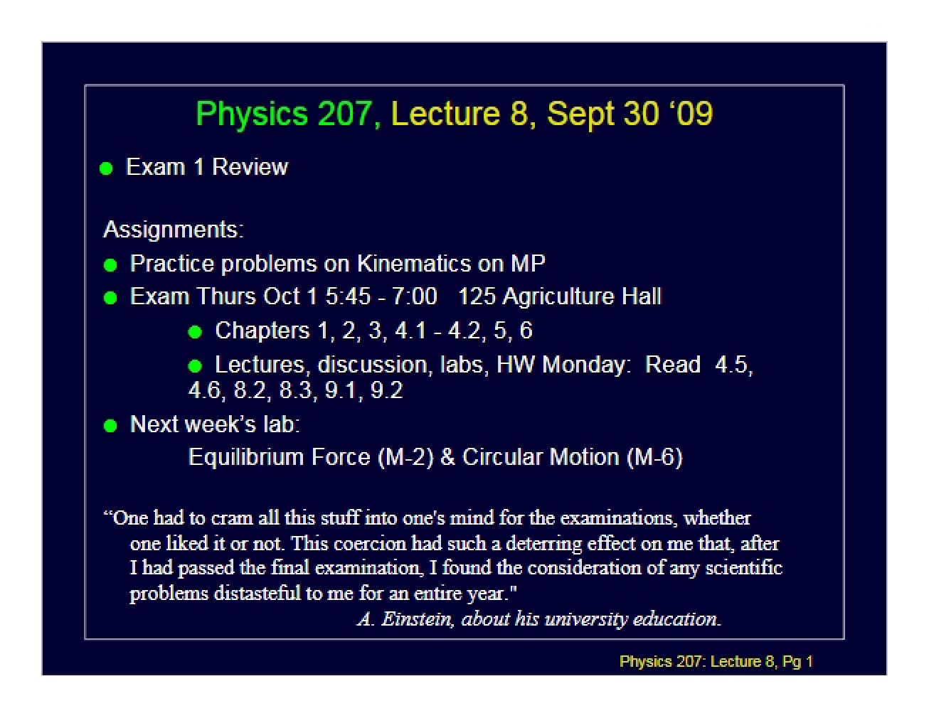 Notes on Lecture Eight