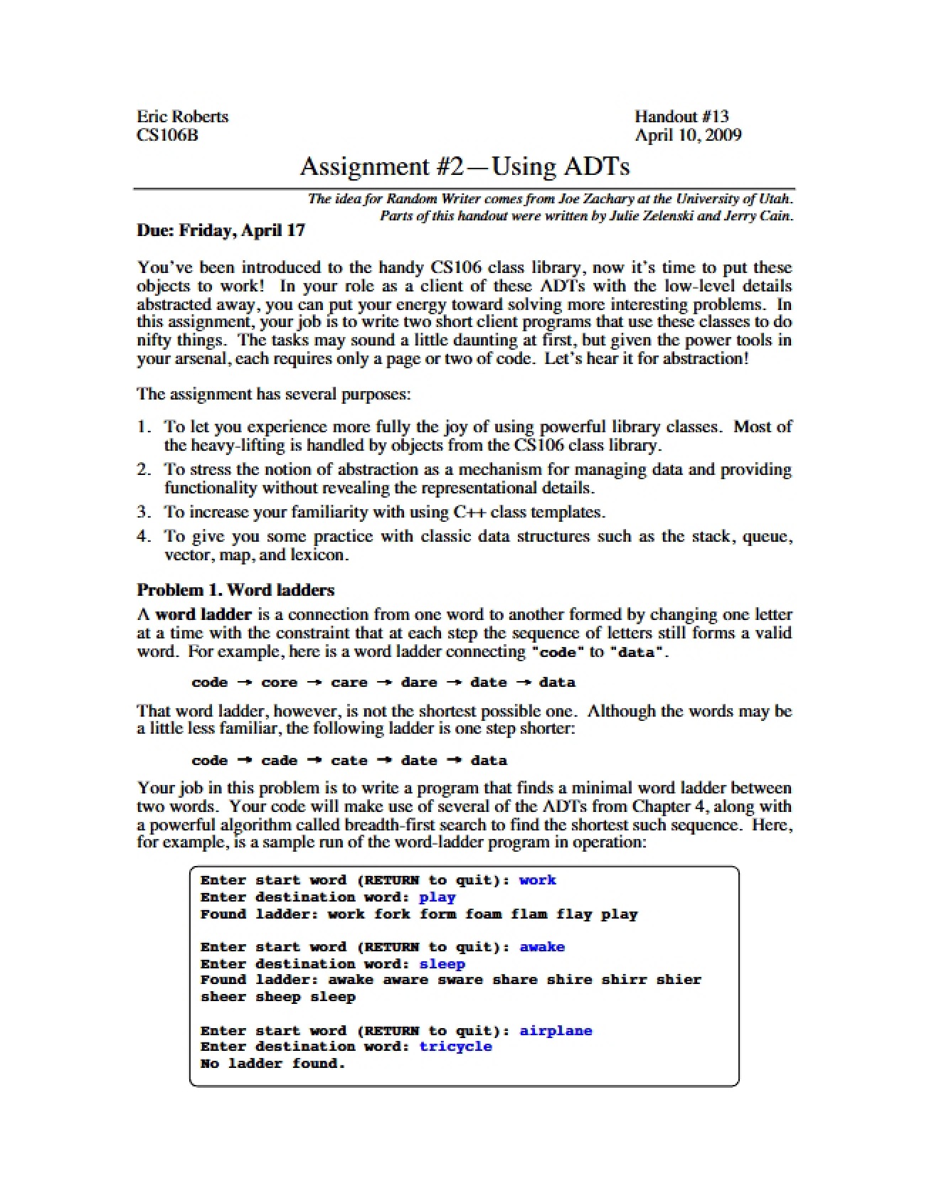 Second Assignment Using ADTs