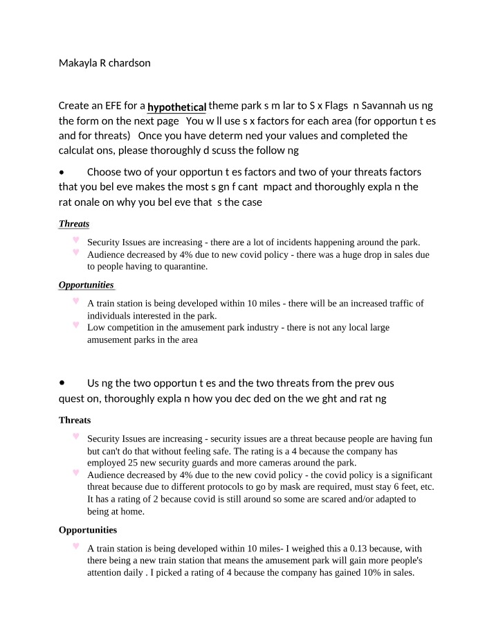 Theme Park EFE and IFE Exam Supplement