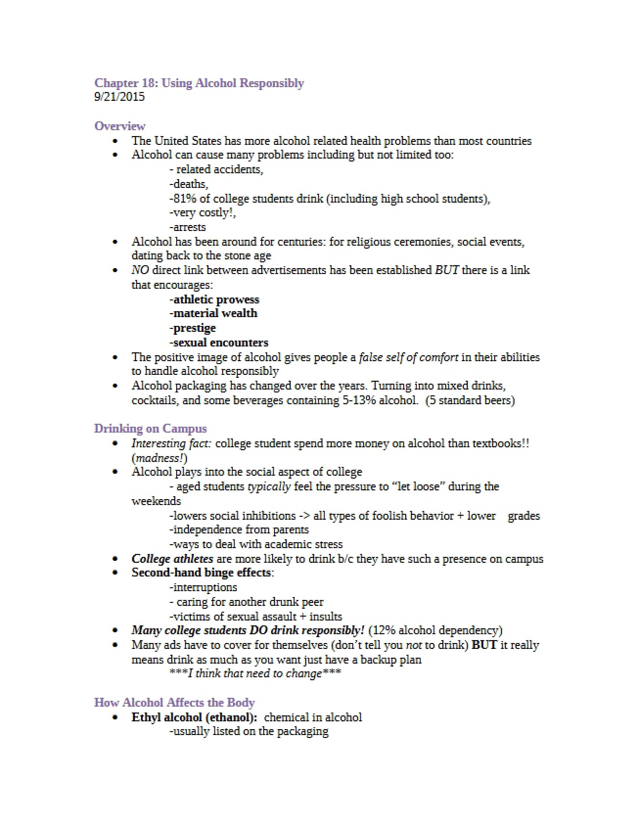 Responsible Alcohol Use (Chapter 18)