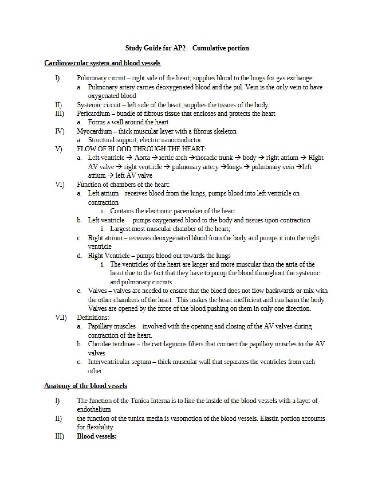 A&P 2 Cumulative Study Guide