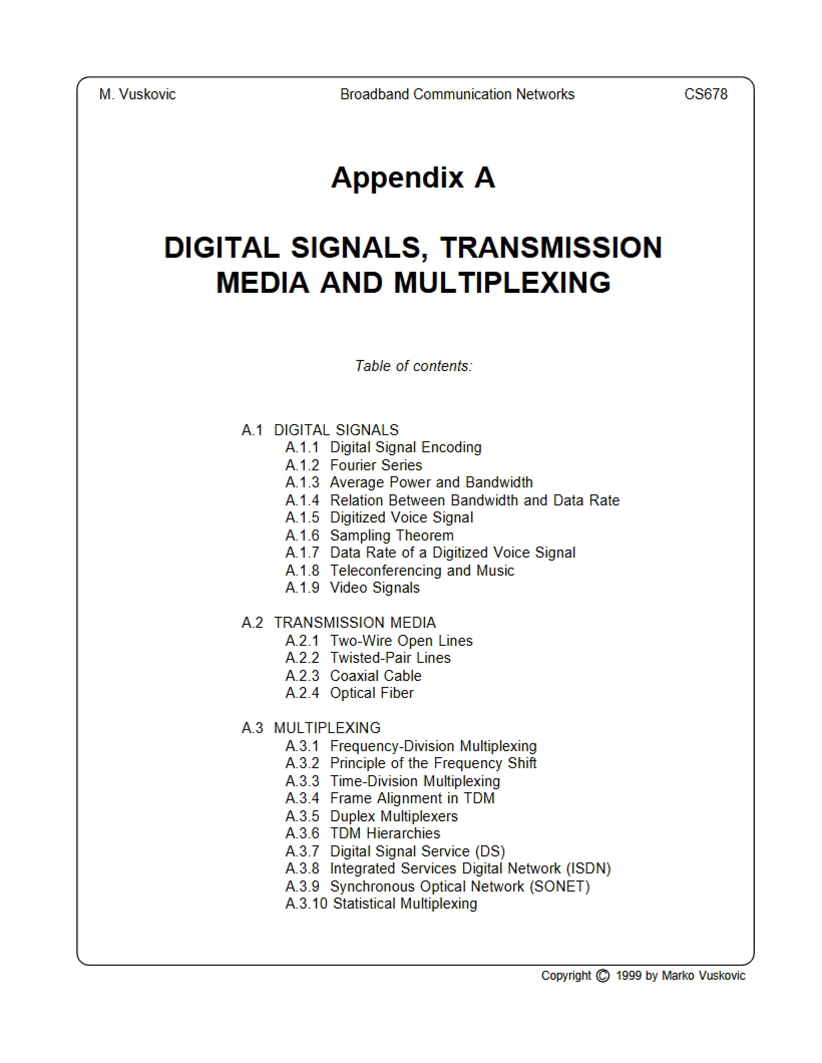Multiplexing and Digital Signals