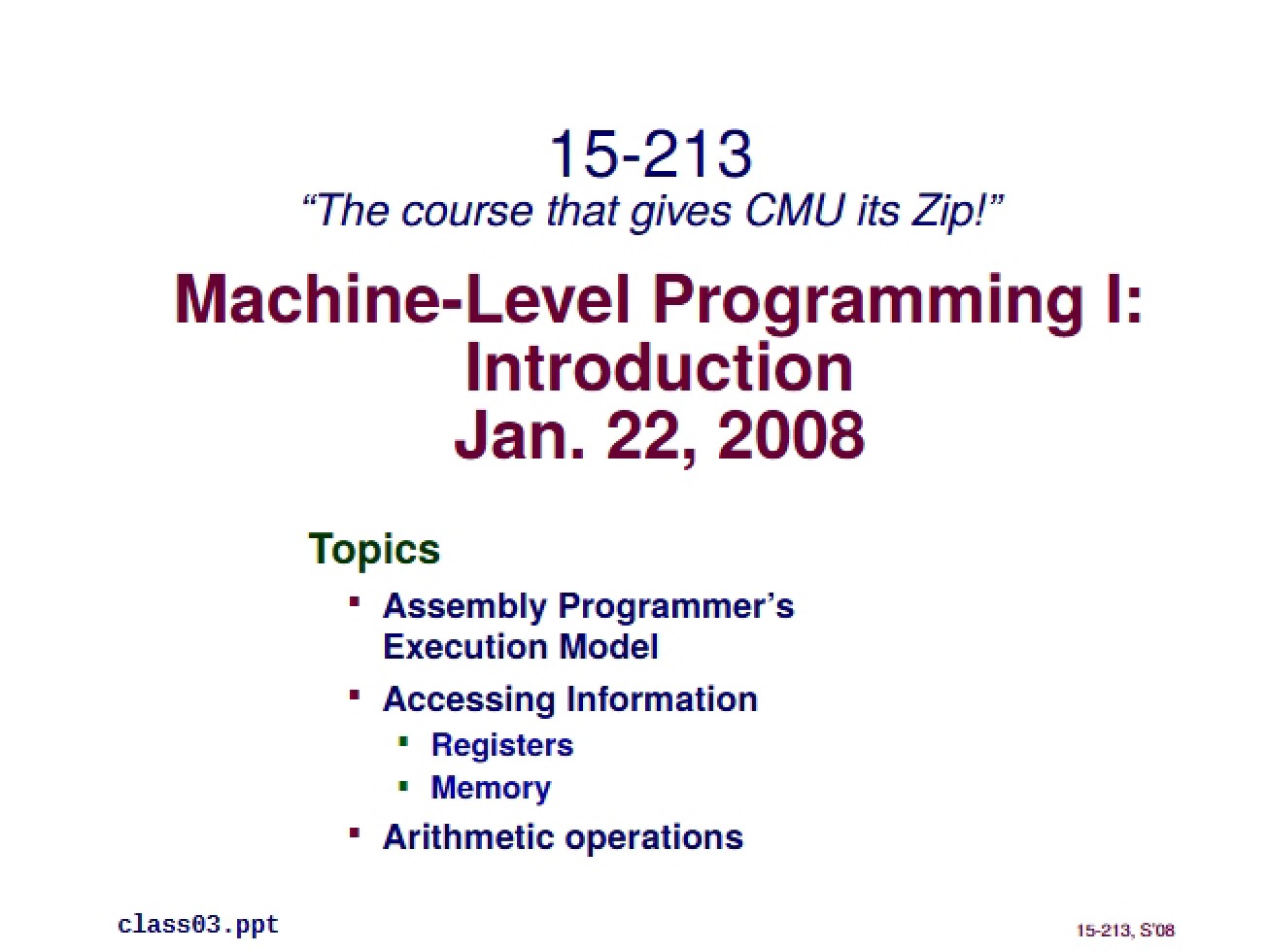 Session Eighty Lecture Notes