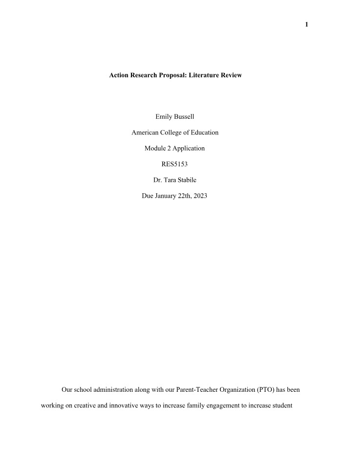 Action Plan for Increasing Student Achievement and Family Engagement