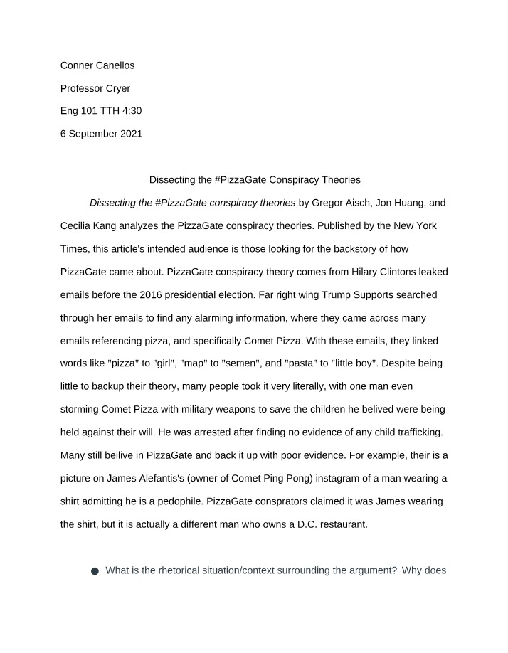 Rhetorical Analysis - #PizzaGate Conspiracy Theories