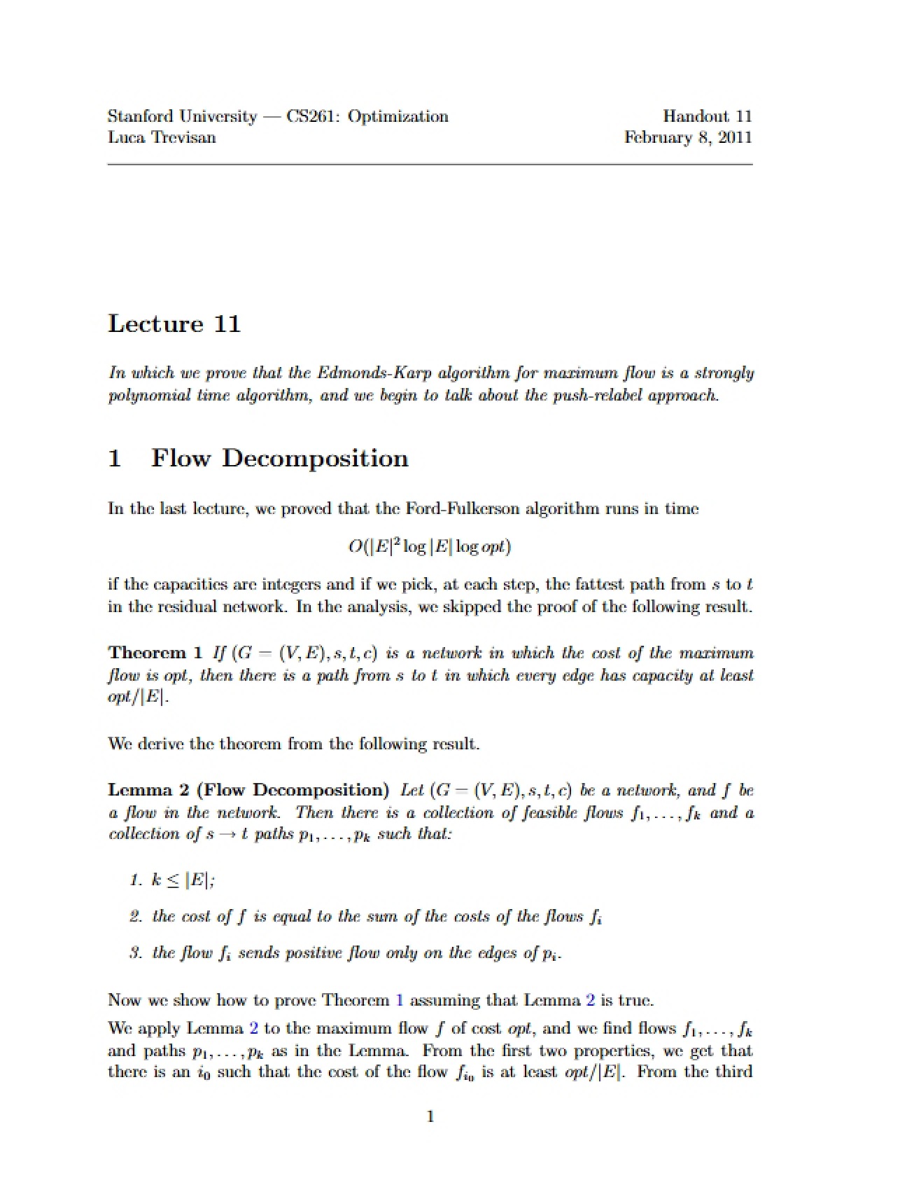 Eleventh Lecture on Optimization and Algorithmic Paradigms