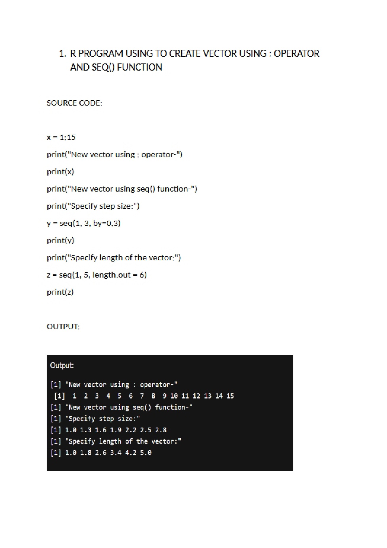 Vector Creation in R using SEQ and Operators