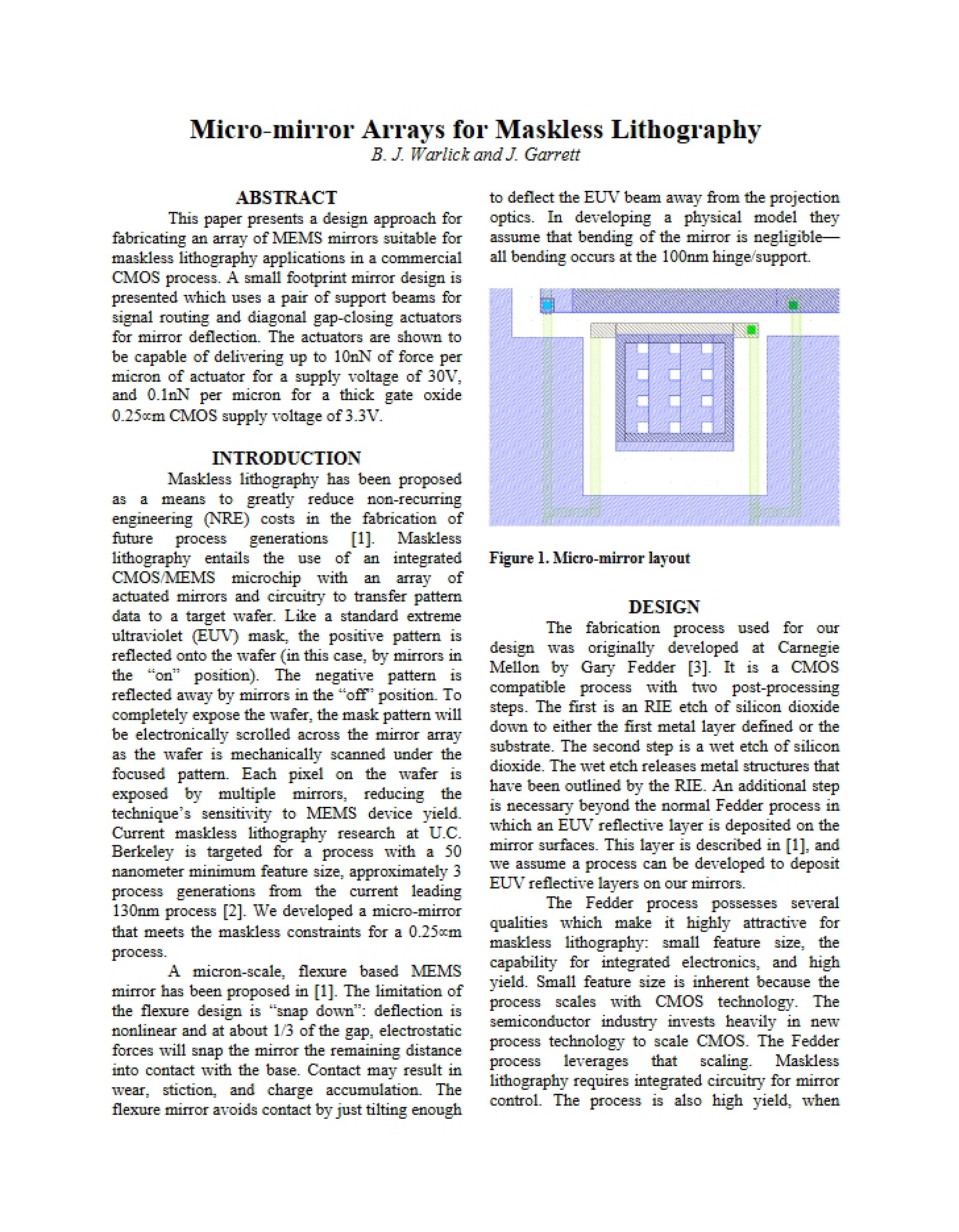 Maskless Lithography Micro-mirror Arrays