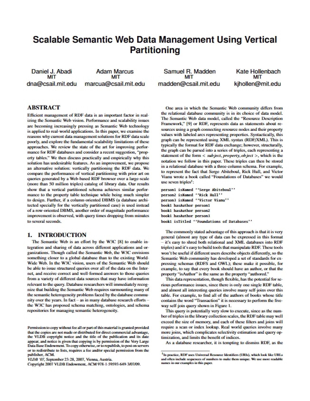 Semantic Web Data Management Scalability