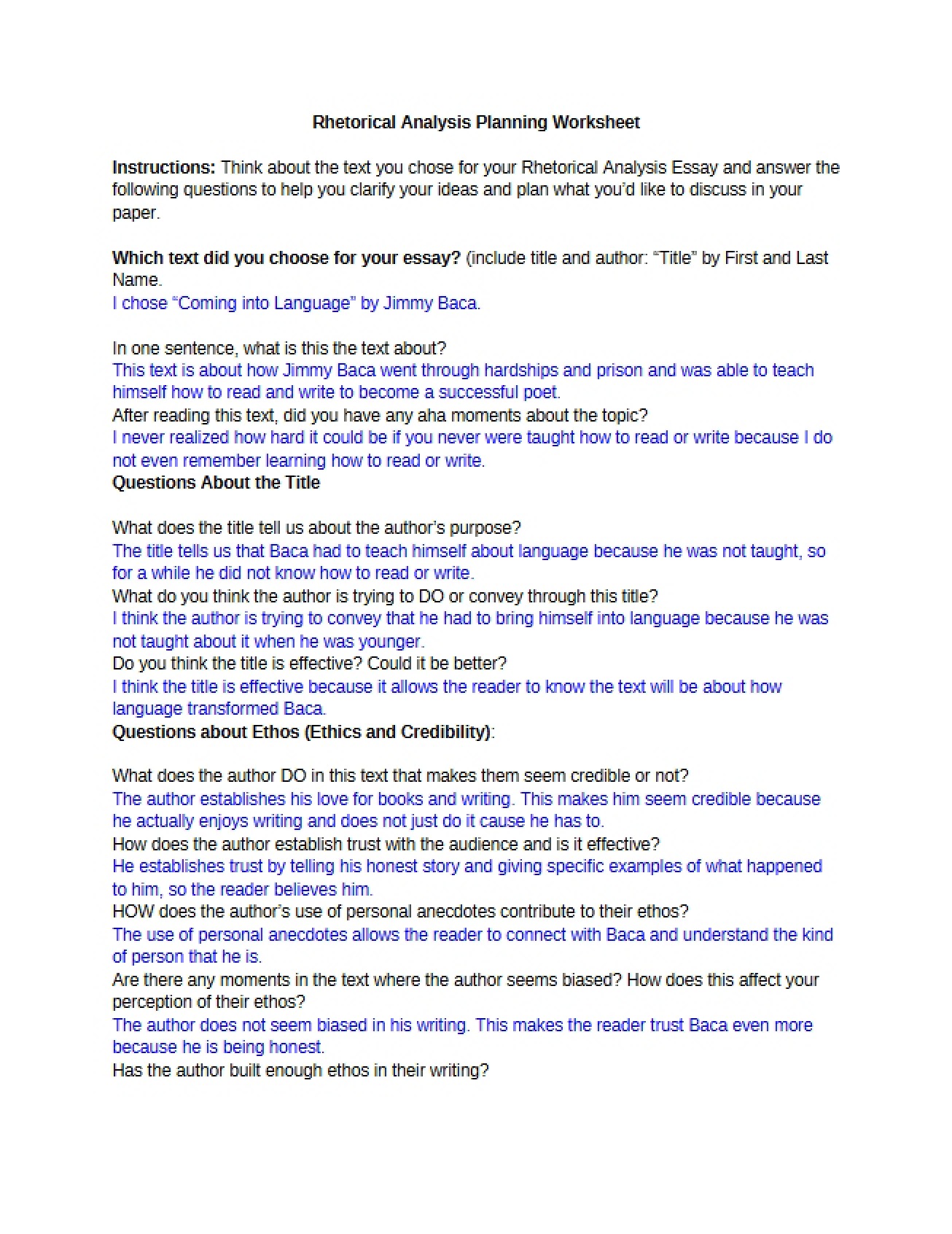 Worksheet for Rhetorical Analysis Planning
