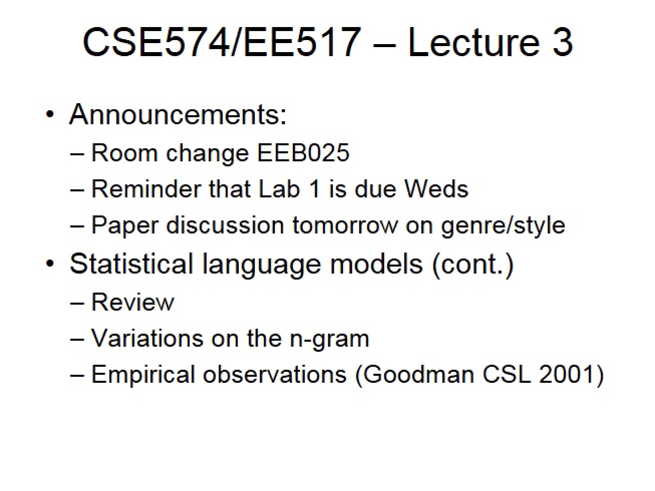 Notes from Lecture
