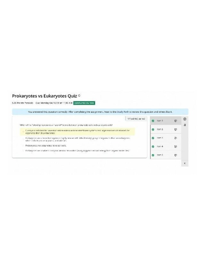 Prokaryotes vs Eukaryotes Quiz Section 1