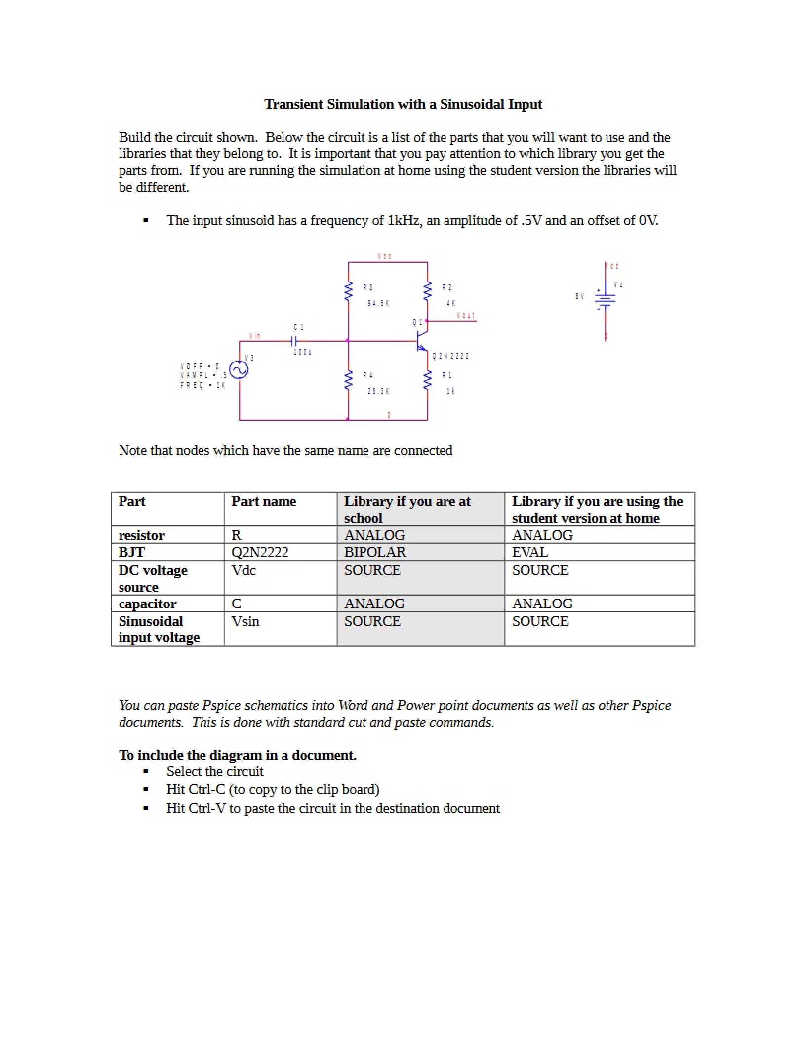 Sinusoidal Input Transient Simulation
