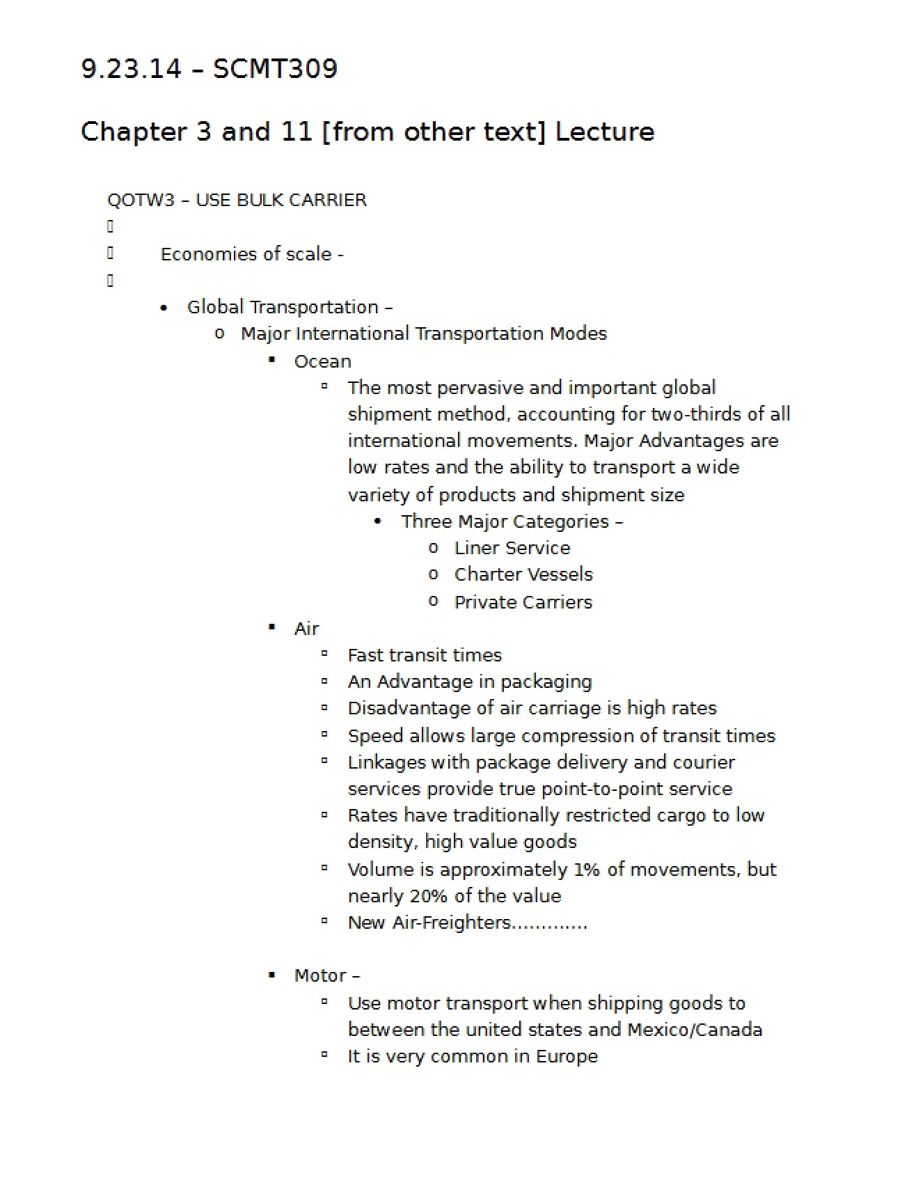 Supply Chain Management Lecture (September 23, 2014)