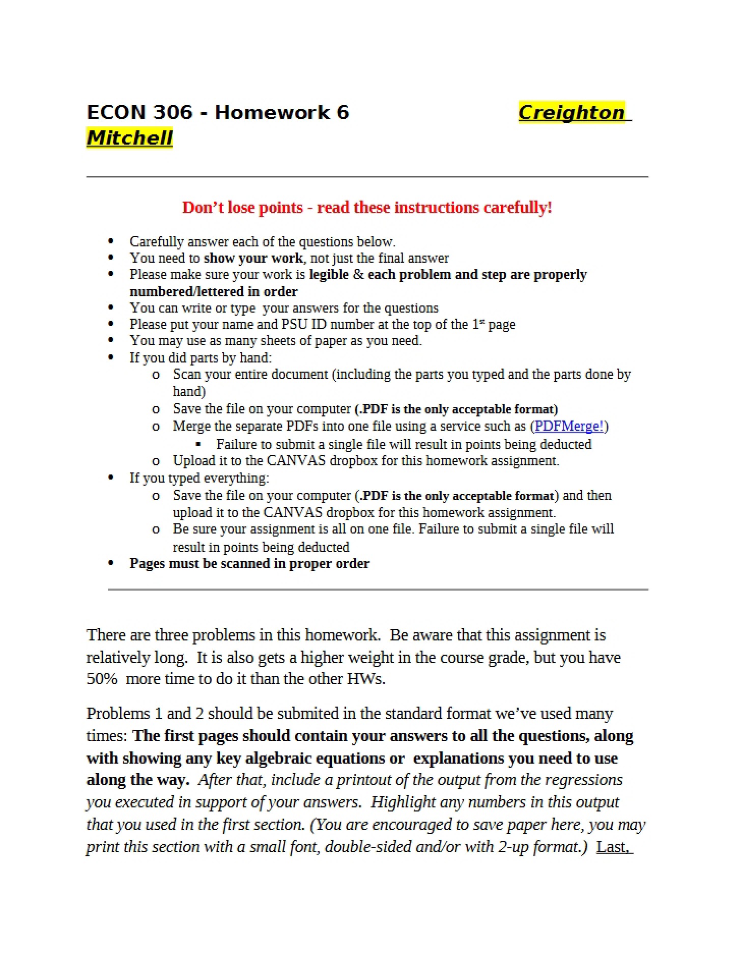 Sixth Homework Assignment