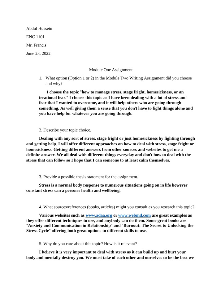 Assignment for Module One