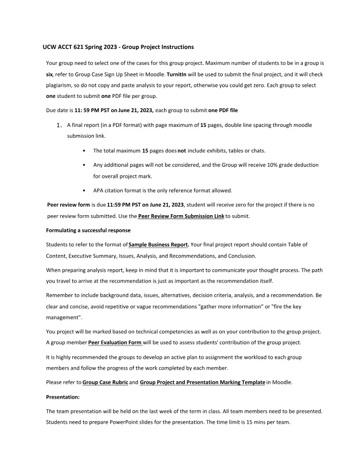 Instructions for Group Project