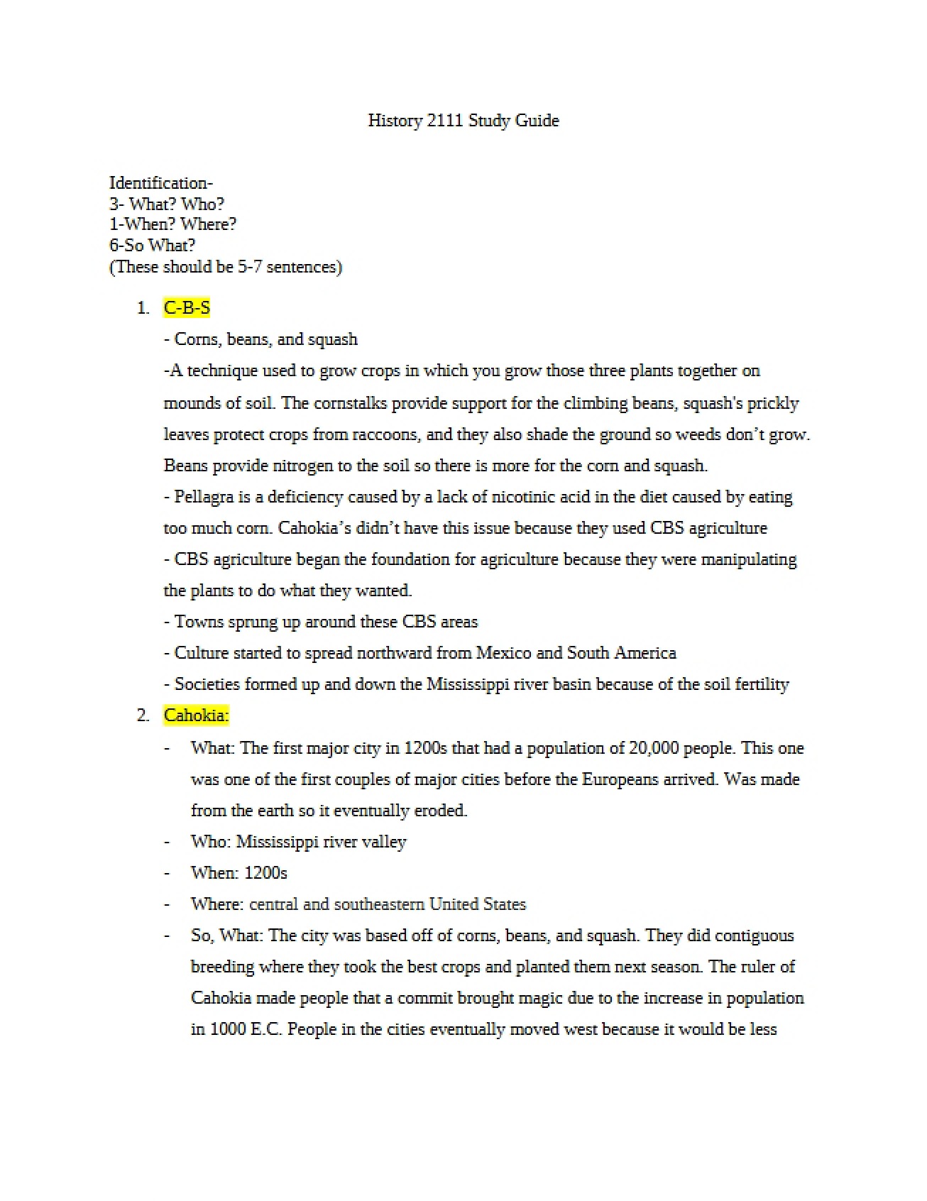 Study Guide for History 2111