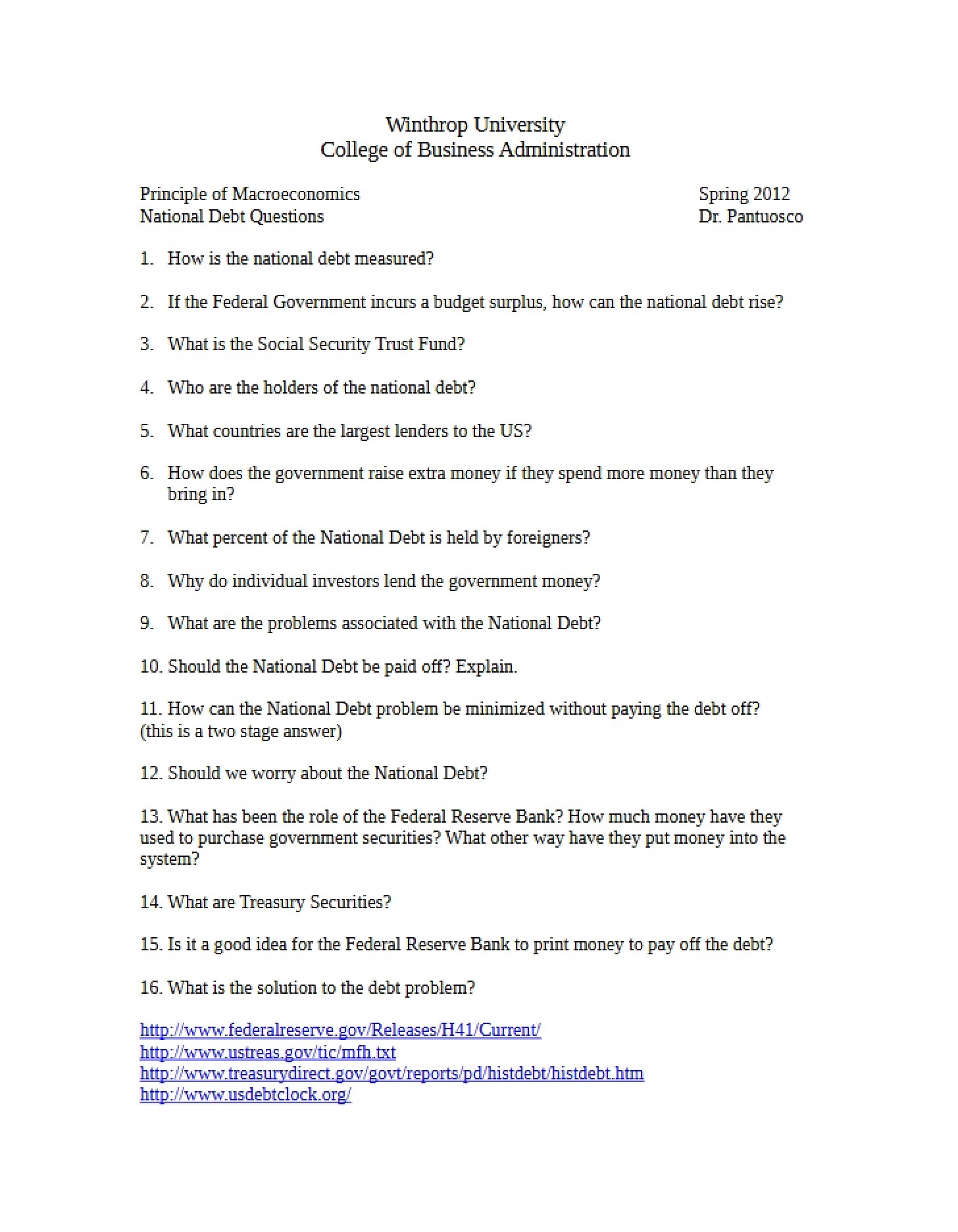 Questions on National Debt