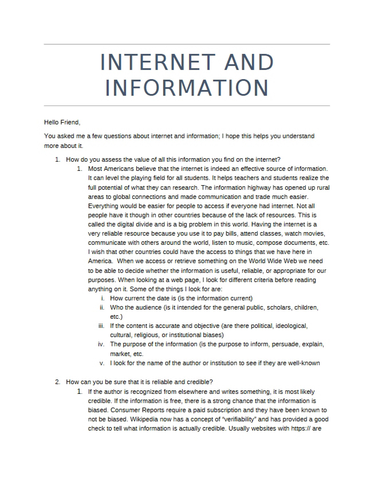 Information and the Internet