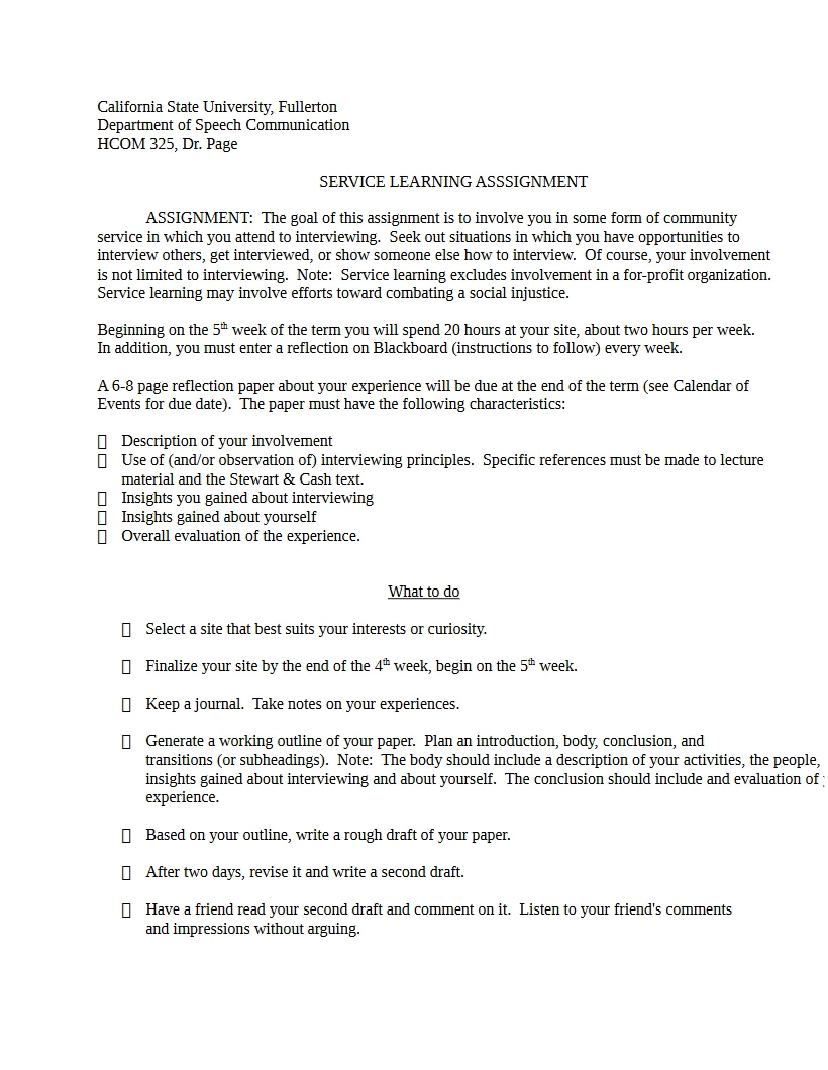 Assignment Service Learning