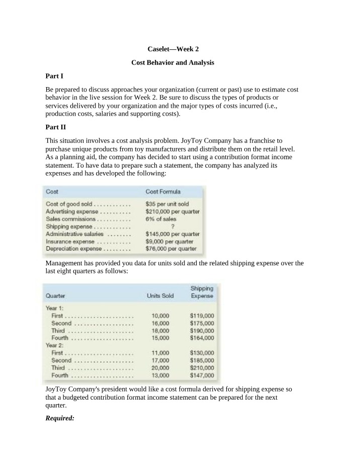 Cost Behavior Analysis - Estimating Shipping Expenses