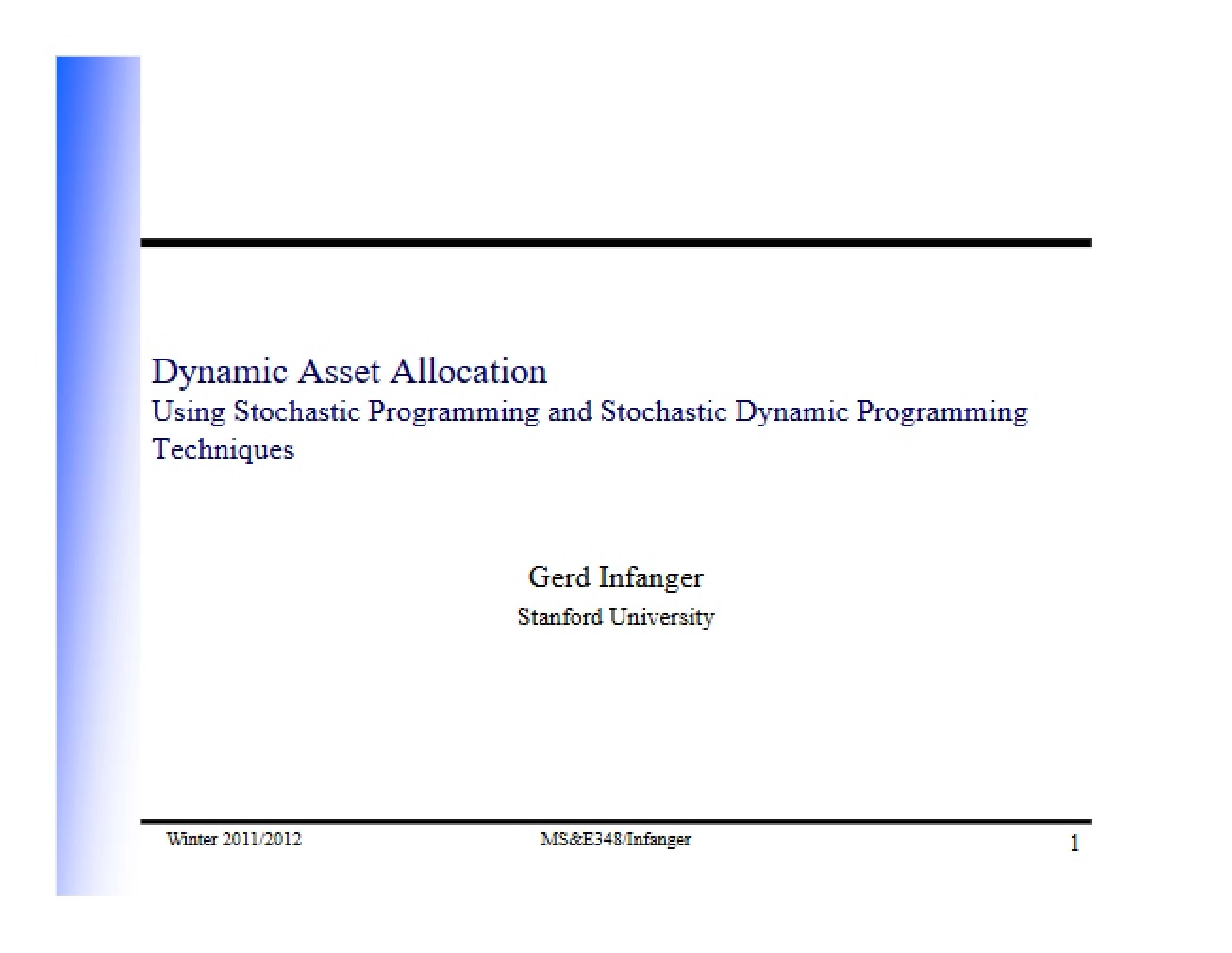 Overview of Dynamic Asset Allocation