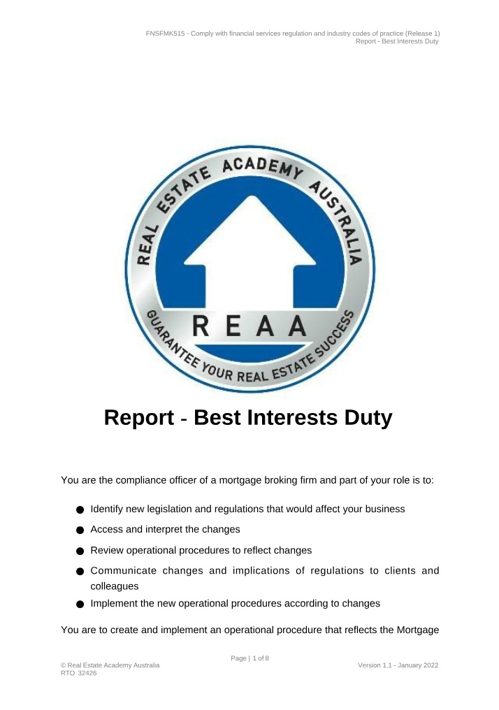 Best Interests Duty Report Section B