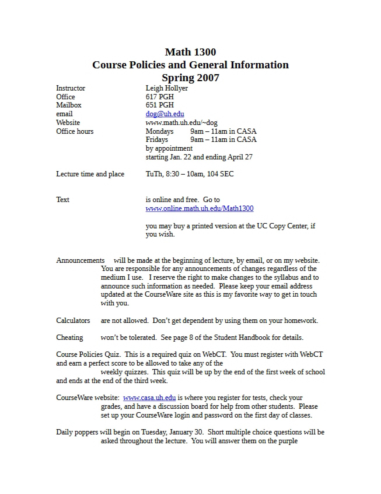 Math Fundamentals Syllabus