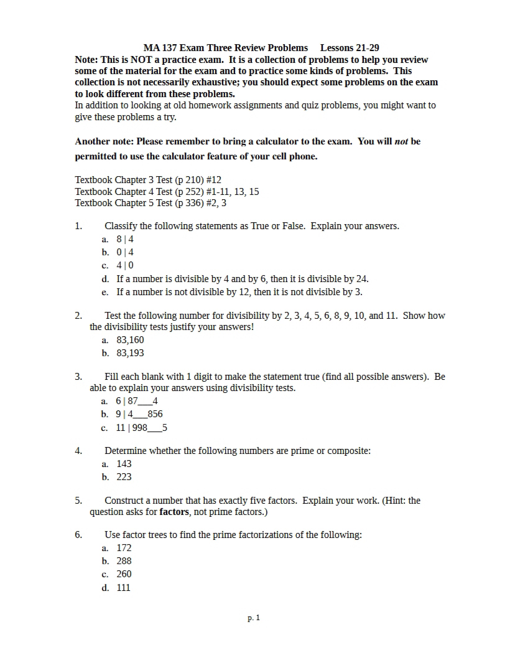 Problems for Exam Three Review