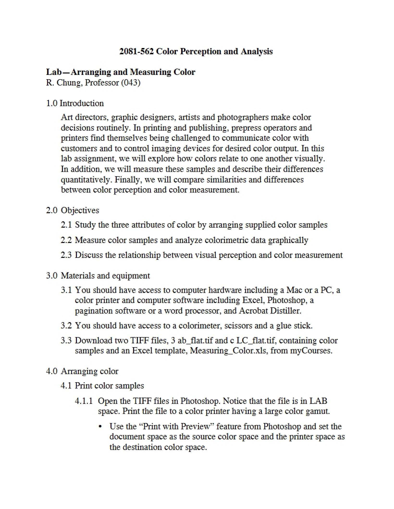 Measuring and Arranging Color Laboratory