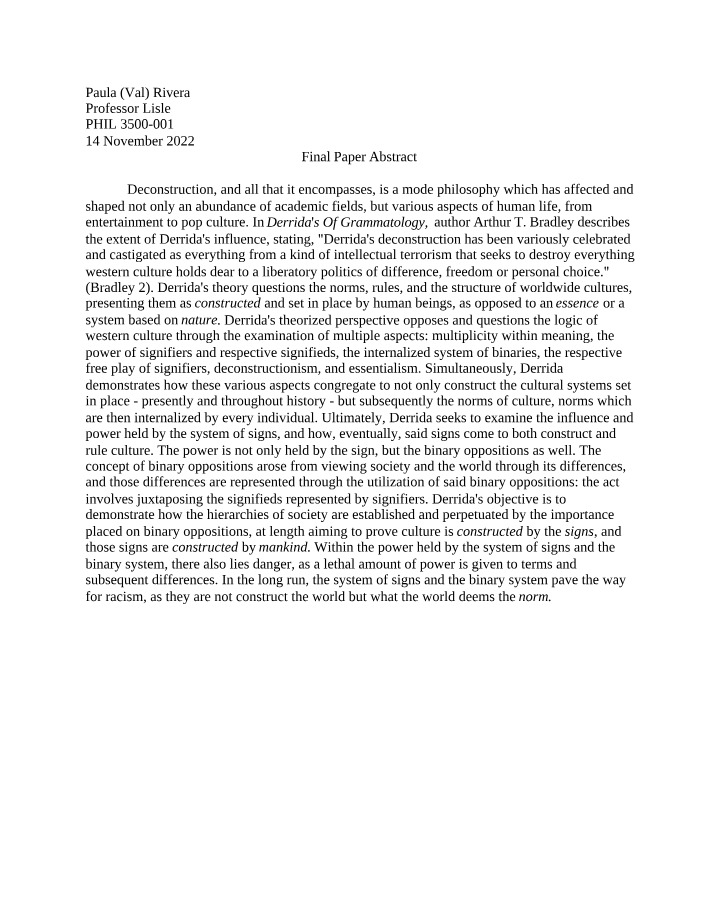 Derrida - Deconstruction and Its Cultural Impact