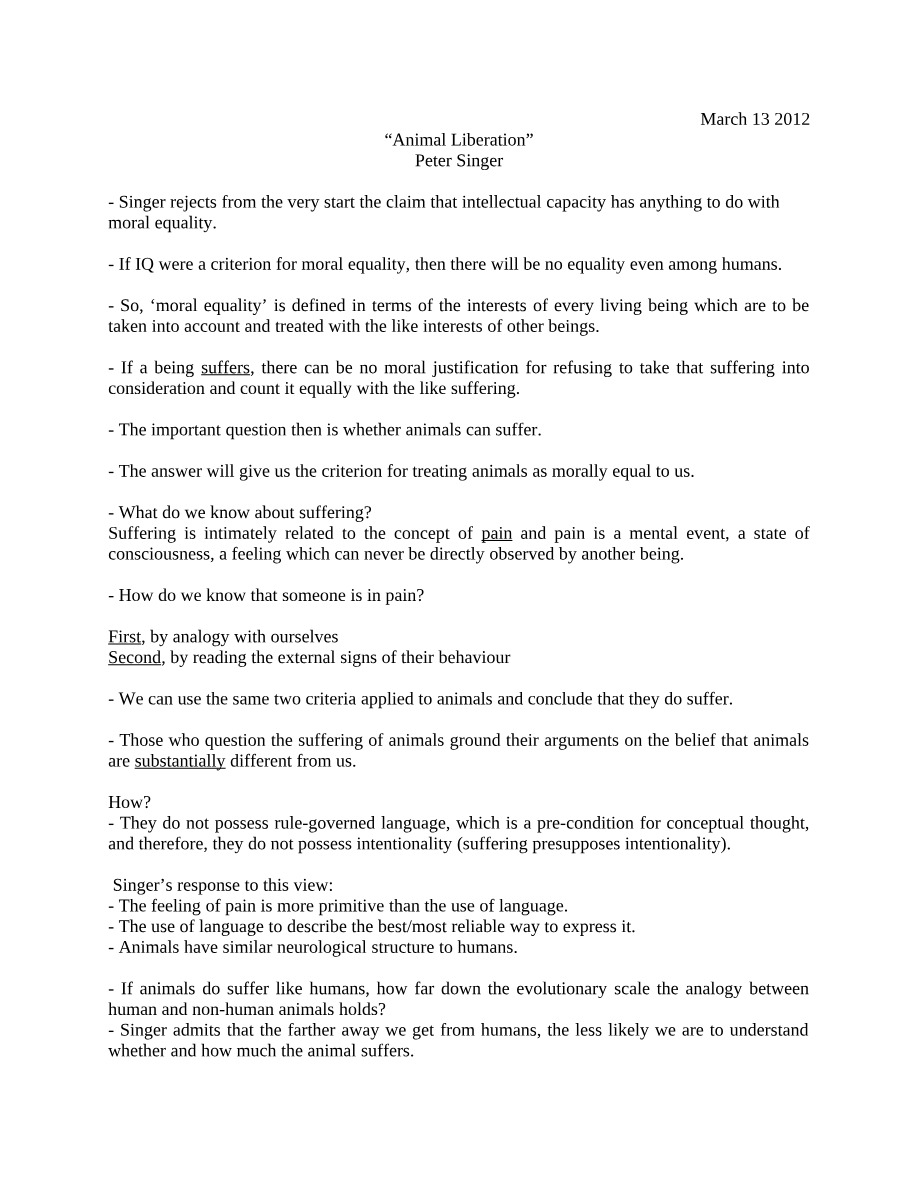 Notes on Animal Liberation by Peter Singer