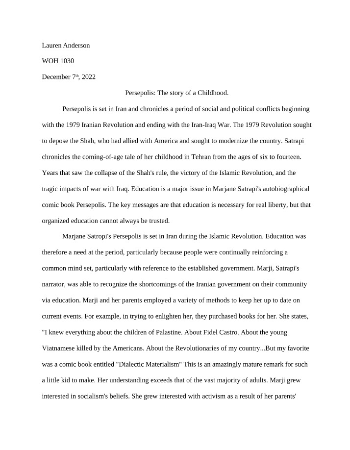 Revolution, War, and Education in Persepolis