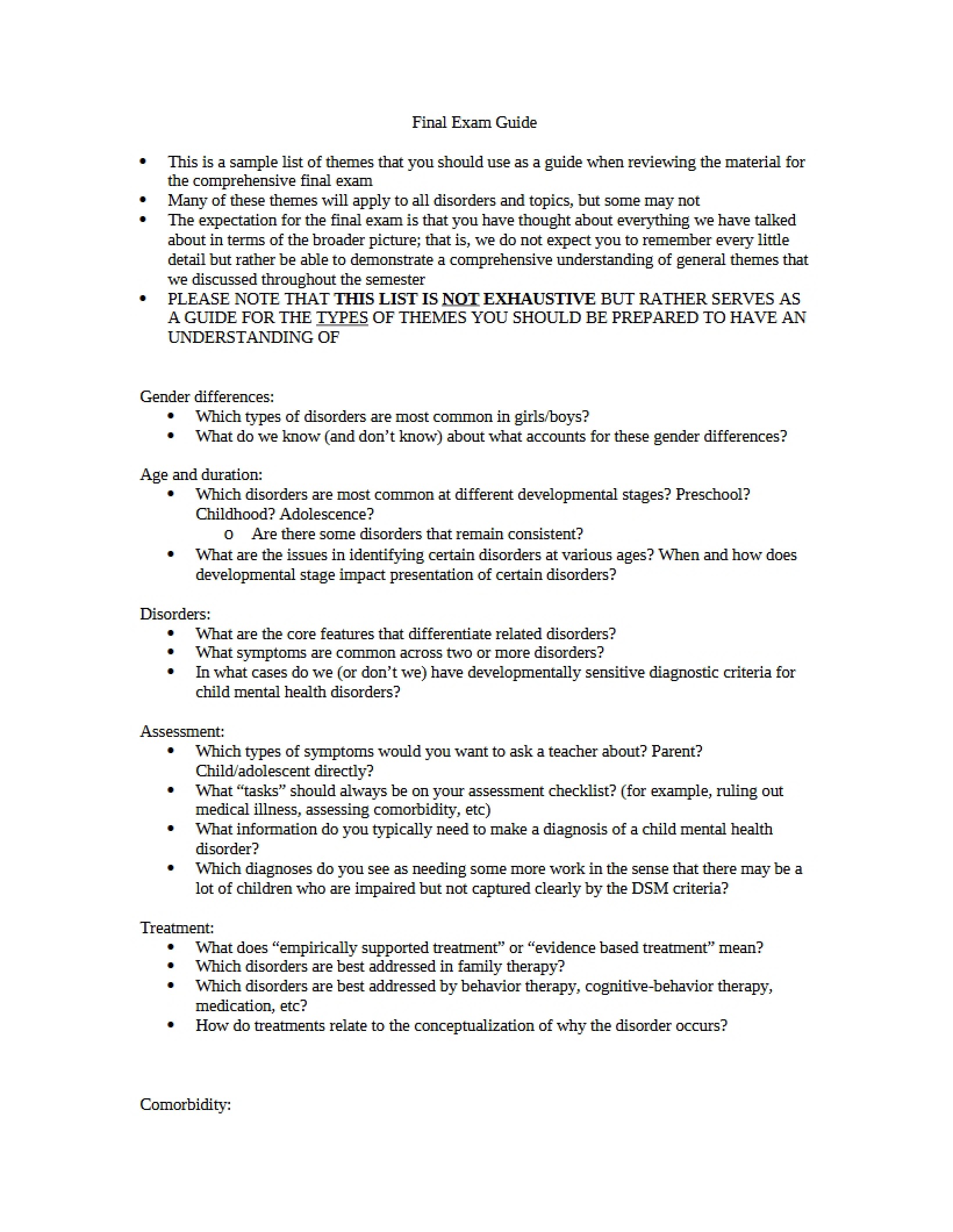 Comprehensive Final Exam
