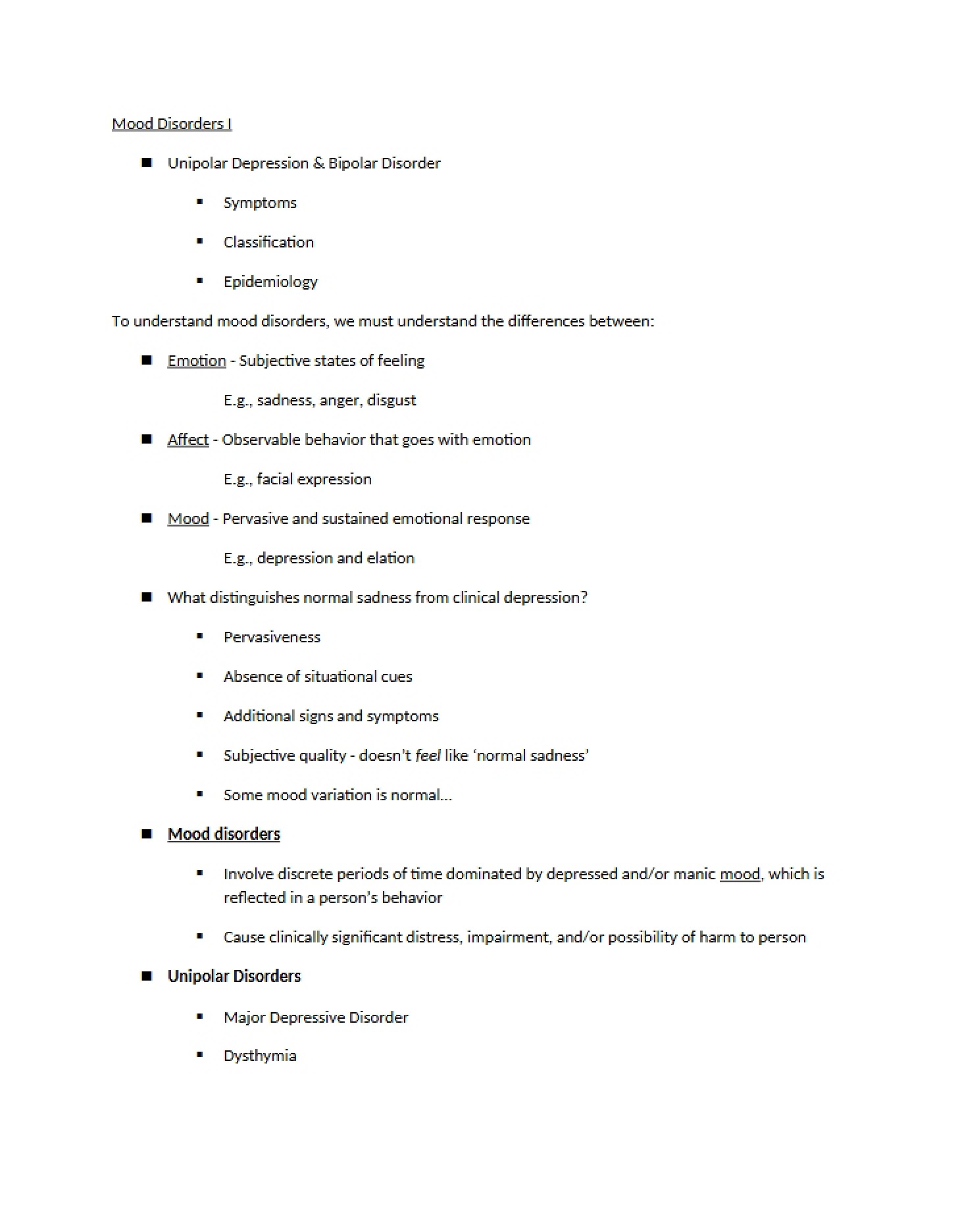 Mood Disorders Part I - Abnormal Psychology