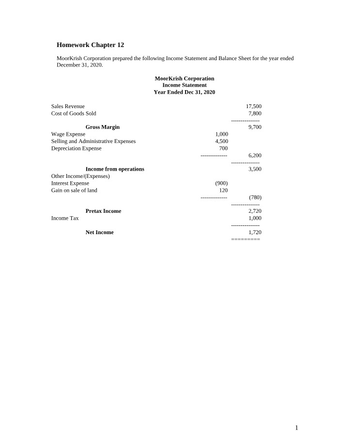 Problem-1 - MoorKrish Cash Flows