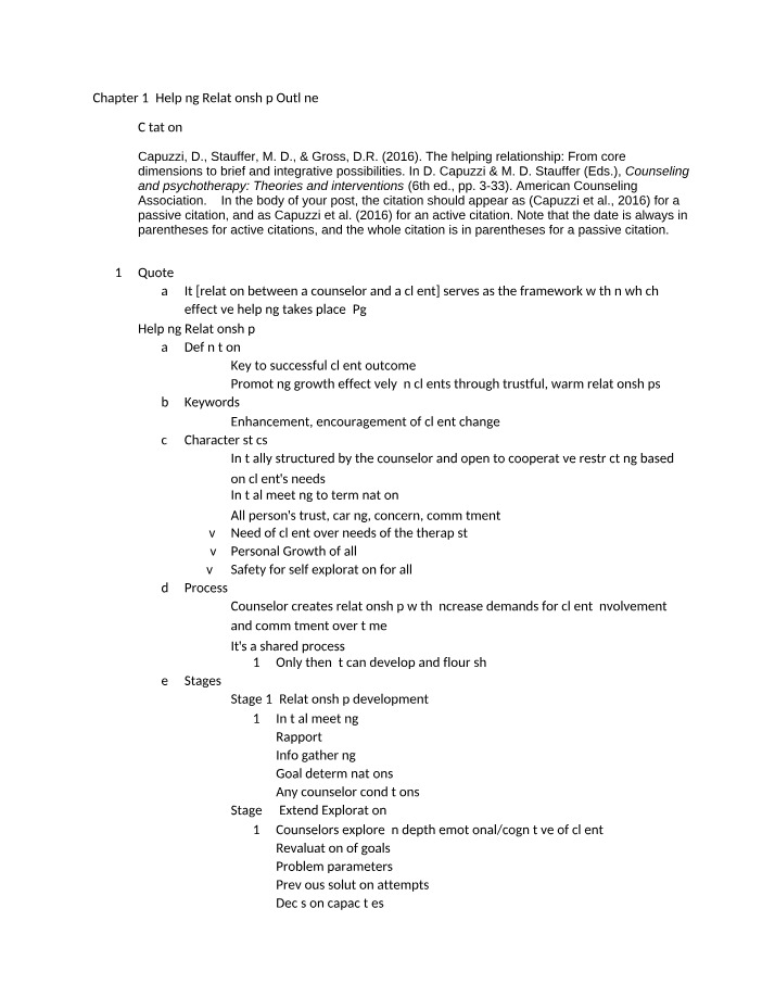 Chapter 1 Outline - The Helping Relationship