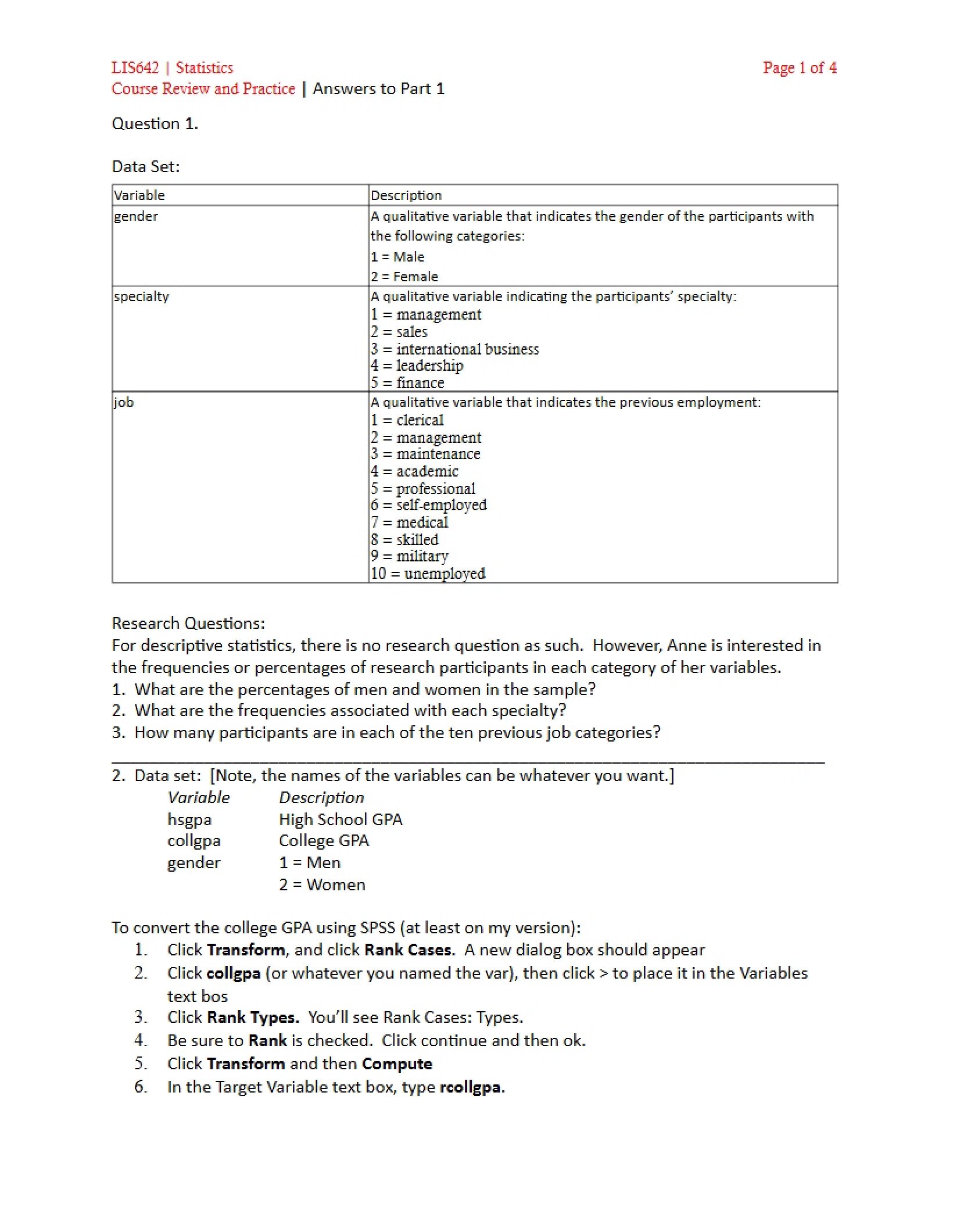 Guide for Statistics Study