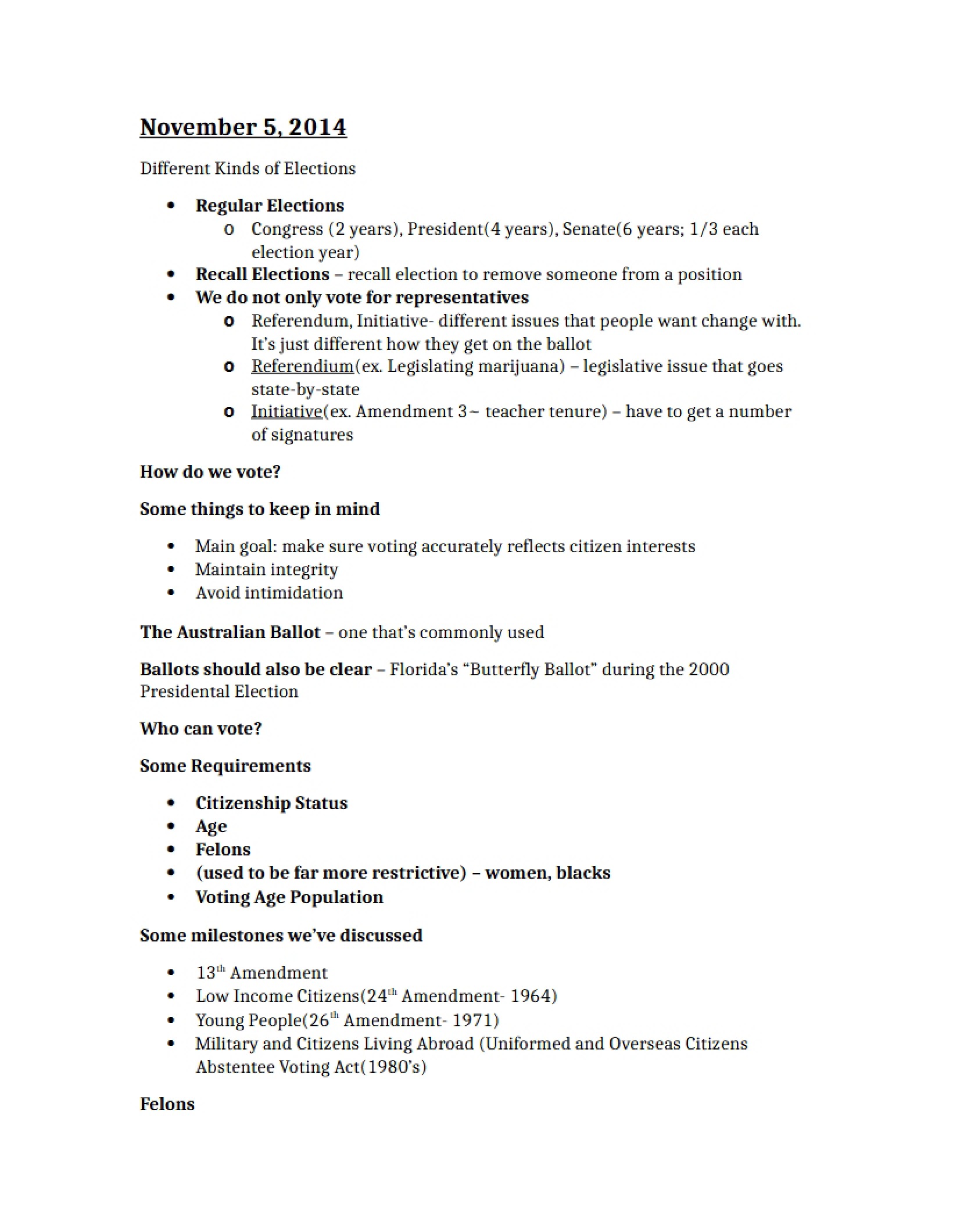 Notes on Government Week of Nov 5