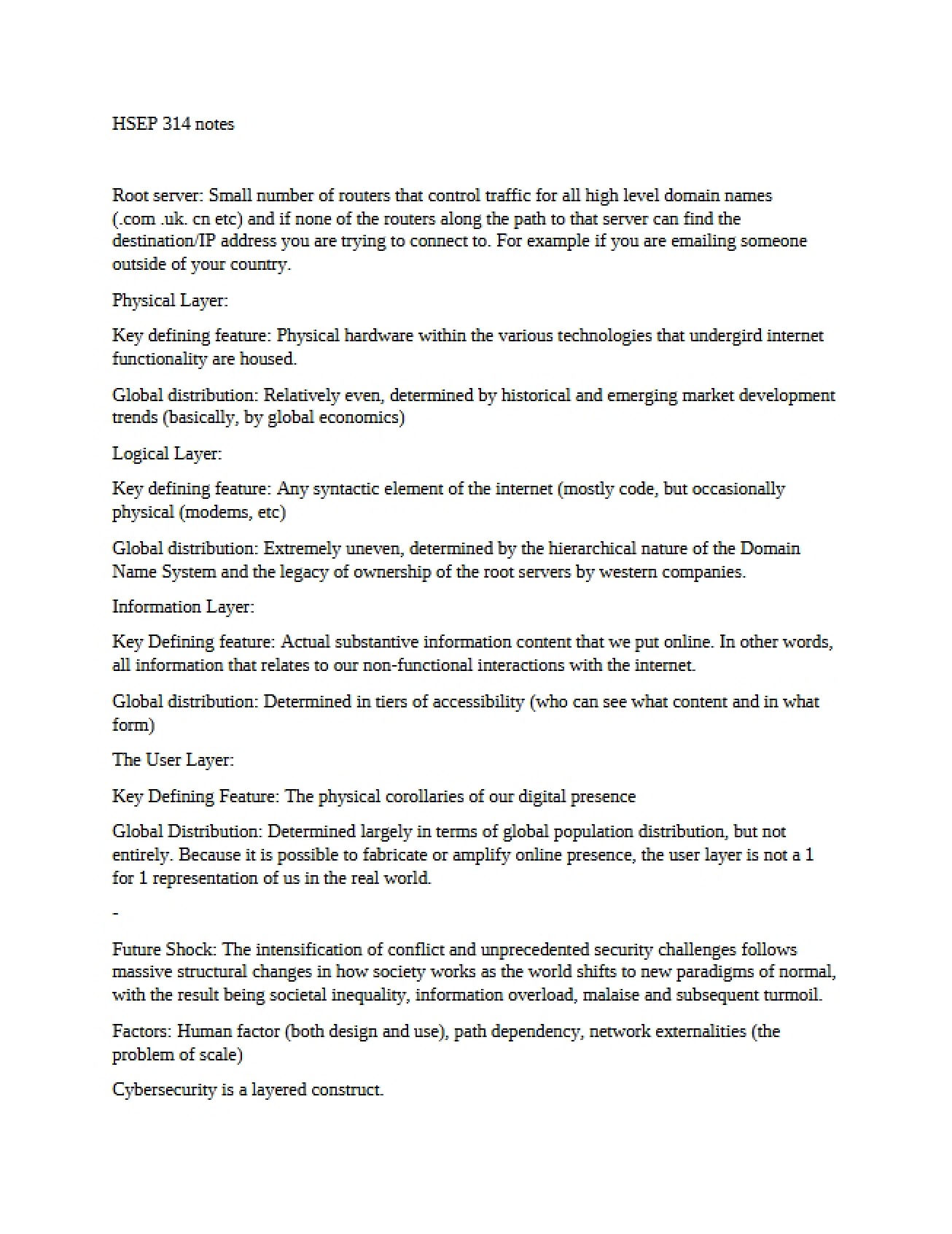 Notes for HSEP 314