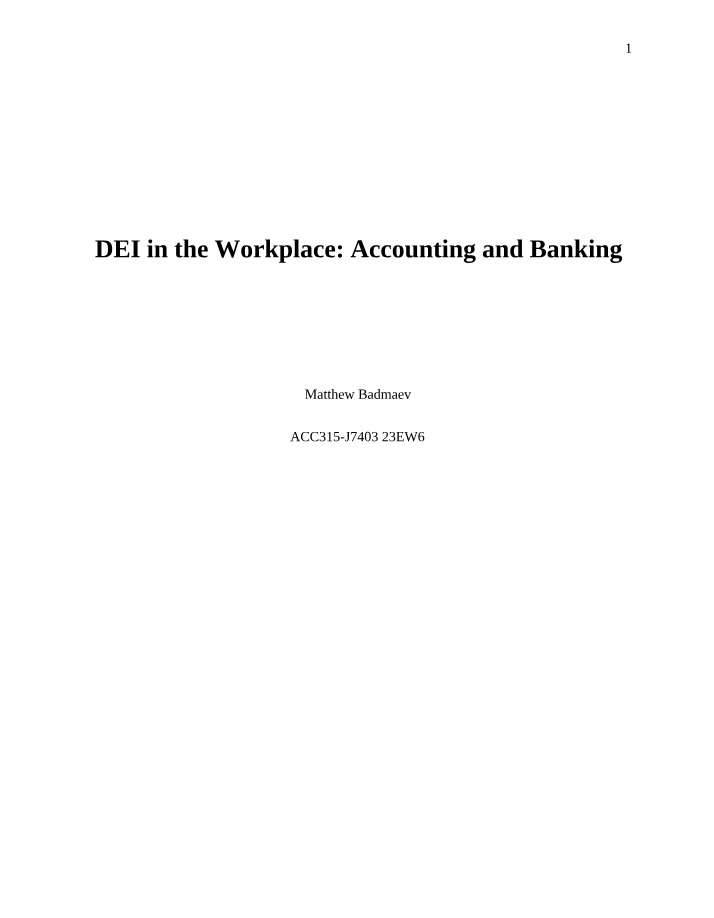 Accounting and Banking - DEI in the Workplace