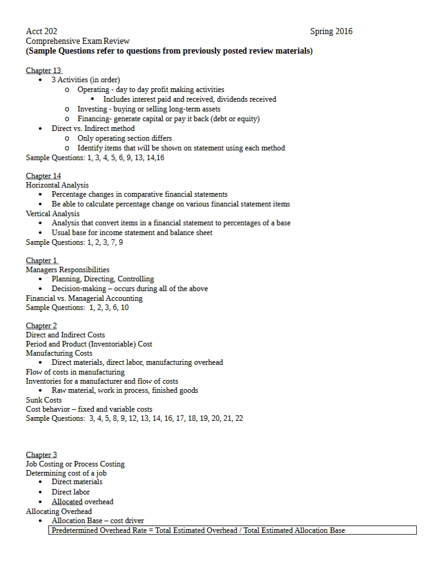 Study Outline for Comprehensive Exam