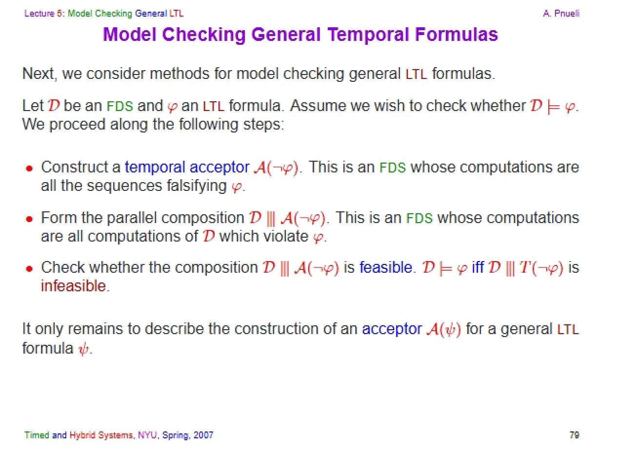 Checking Models for General Temporal Formulas