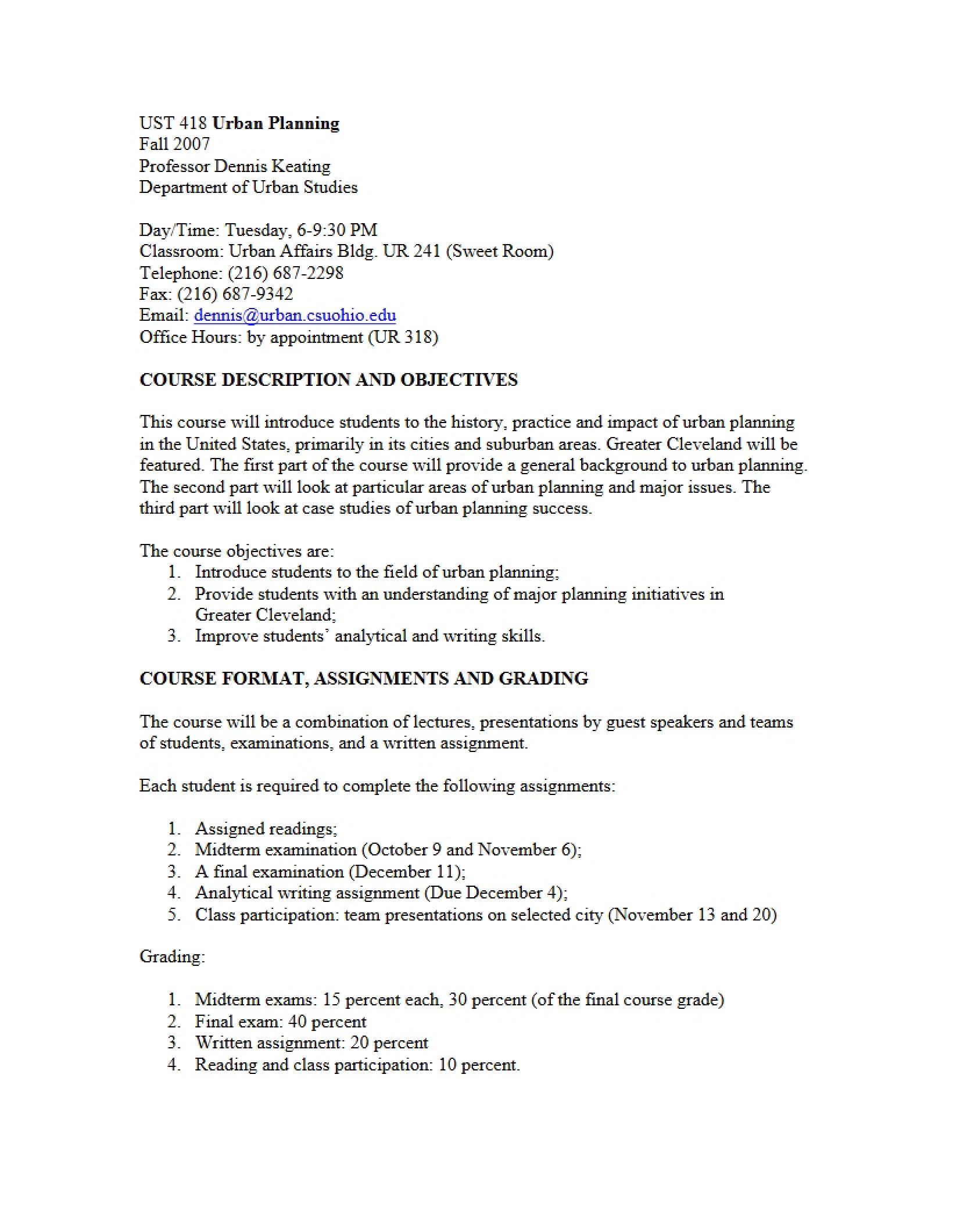 Course Outline Urban Planning