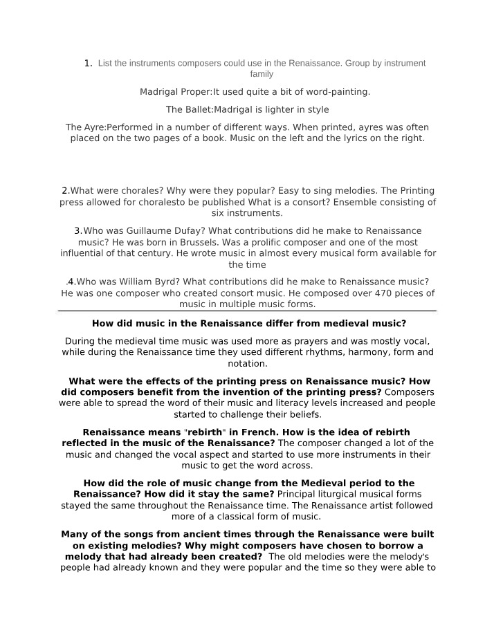 Instruments of the Renaissance - A Comprehensive List