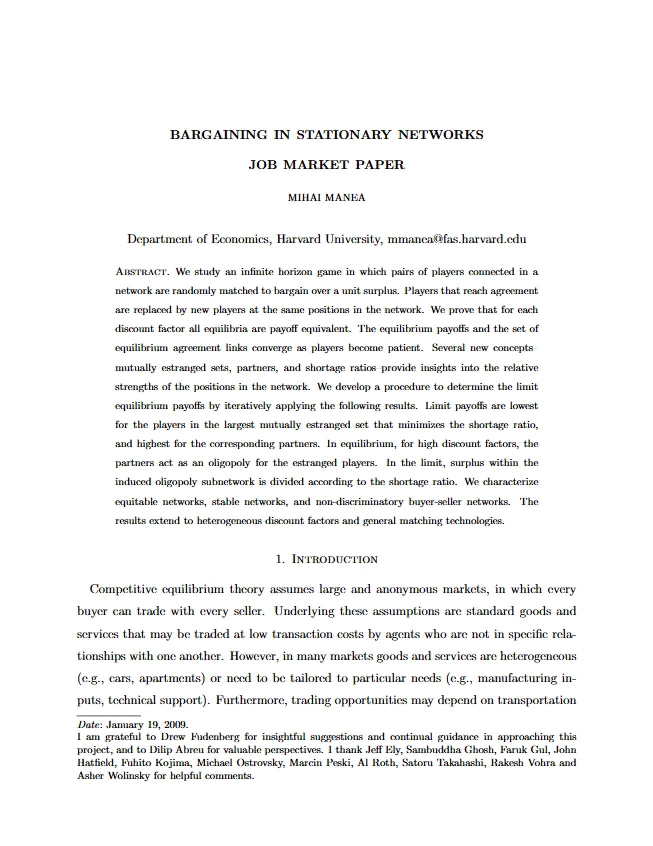 Bargaining in Networks (Stationary)
