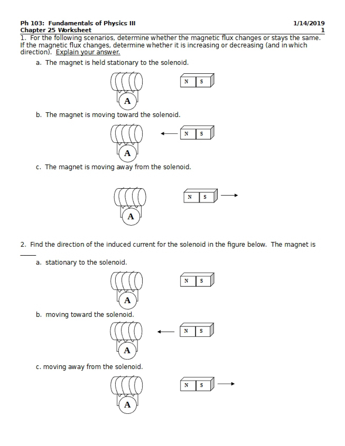 Worksheet on Electromagnetic Induction